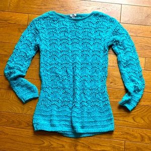 Chico’s Gorgeous Teal Long Sleeve Top Cotton and Polyester Size 2 EUC